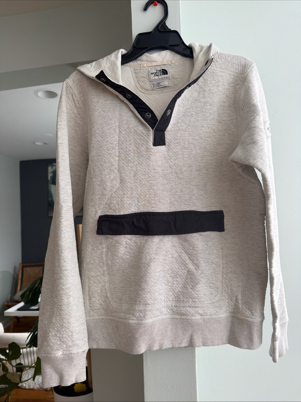 The North Face Men’s Cream Zip-Neck Pullover with Black Trim